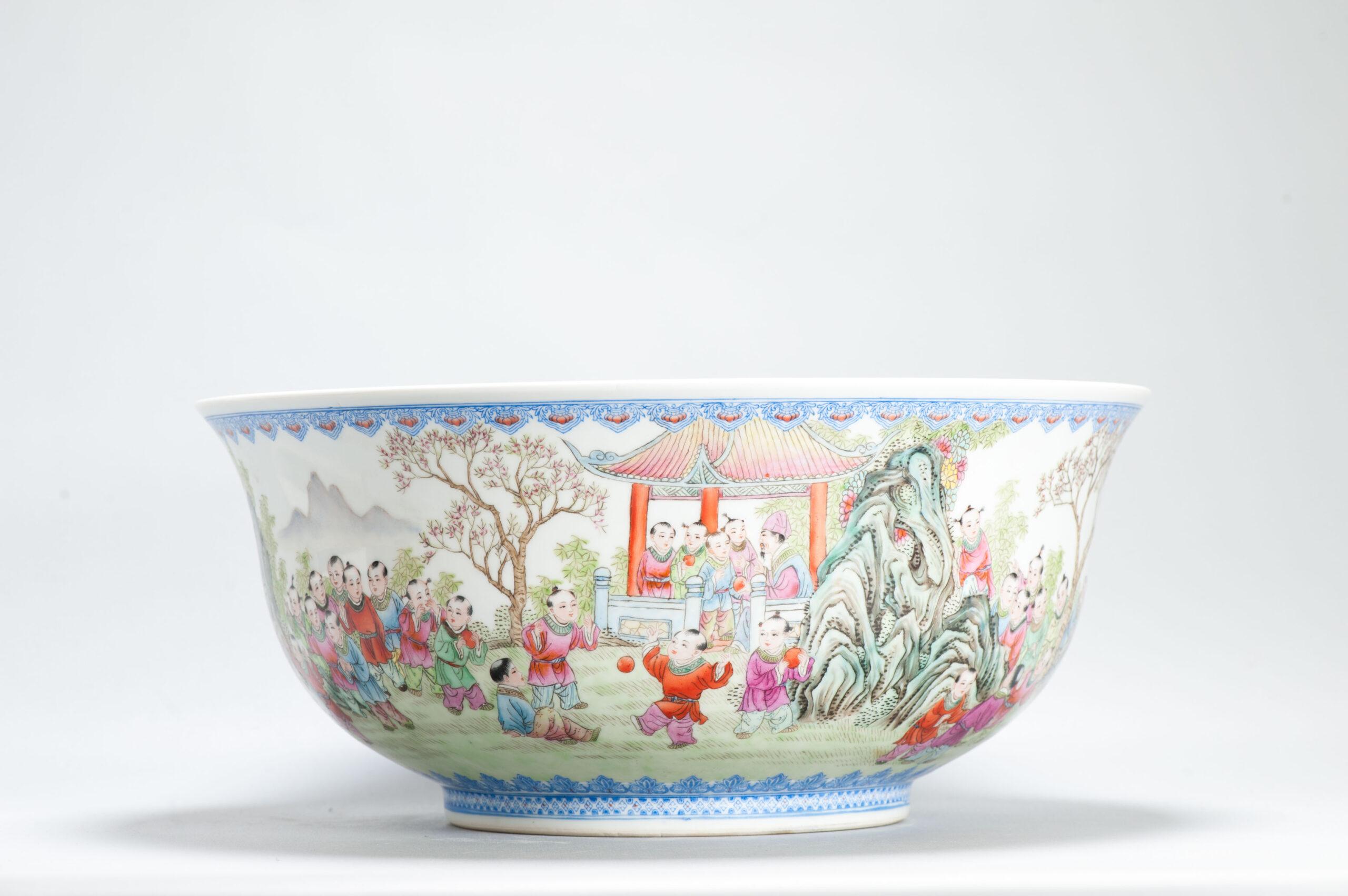 Splendida porcellana d'arte Kang Zhicheng Inverno 1998 Porcellana cinese 100 Boys Bowl in vendita 7