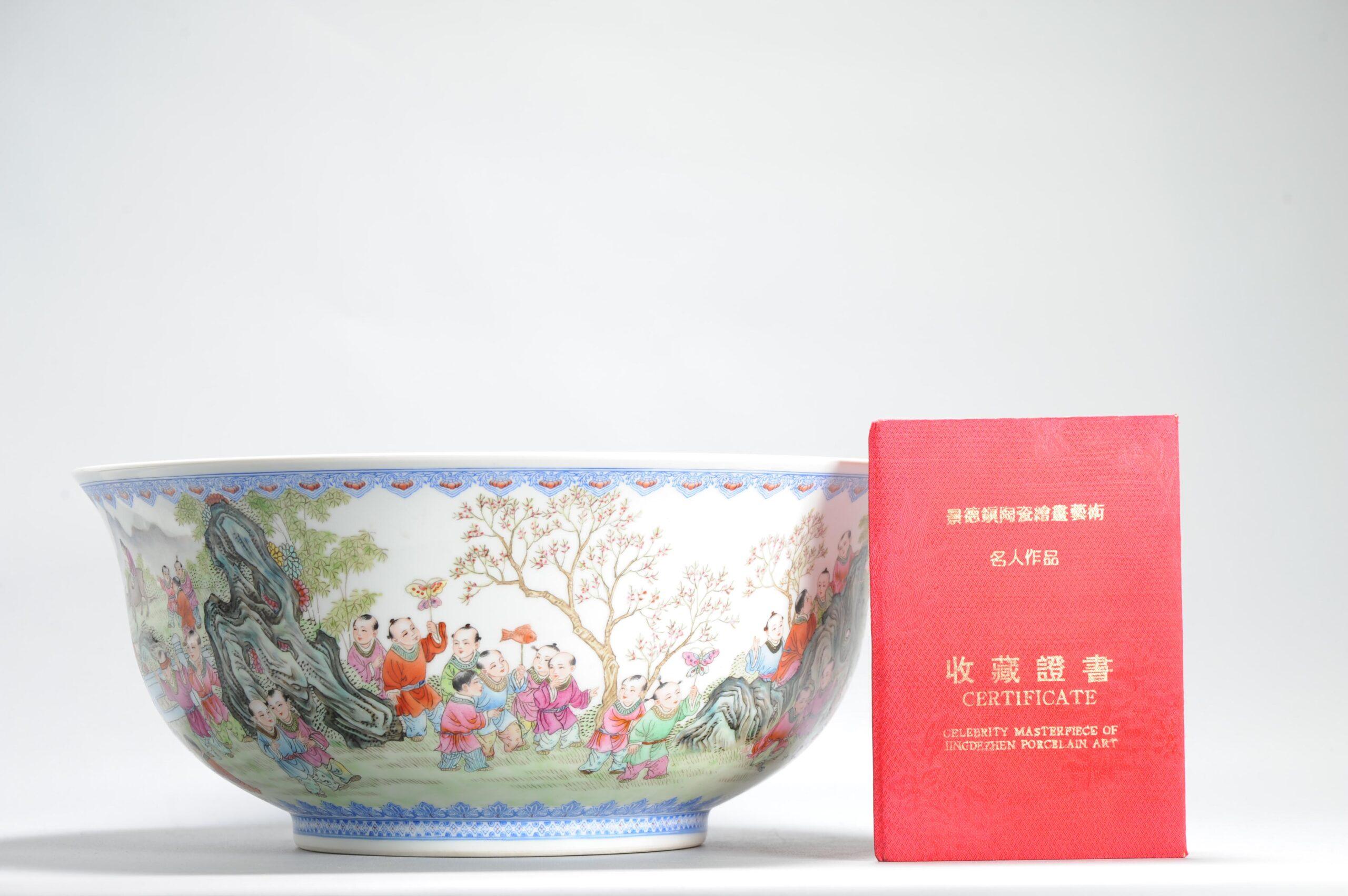 Splendida porcellana d'arte Kang Zhicheng Inverno 1998 Porcellana cinese 100 Boys Bowl in vendita 8