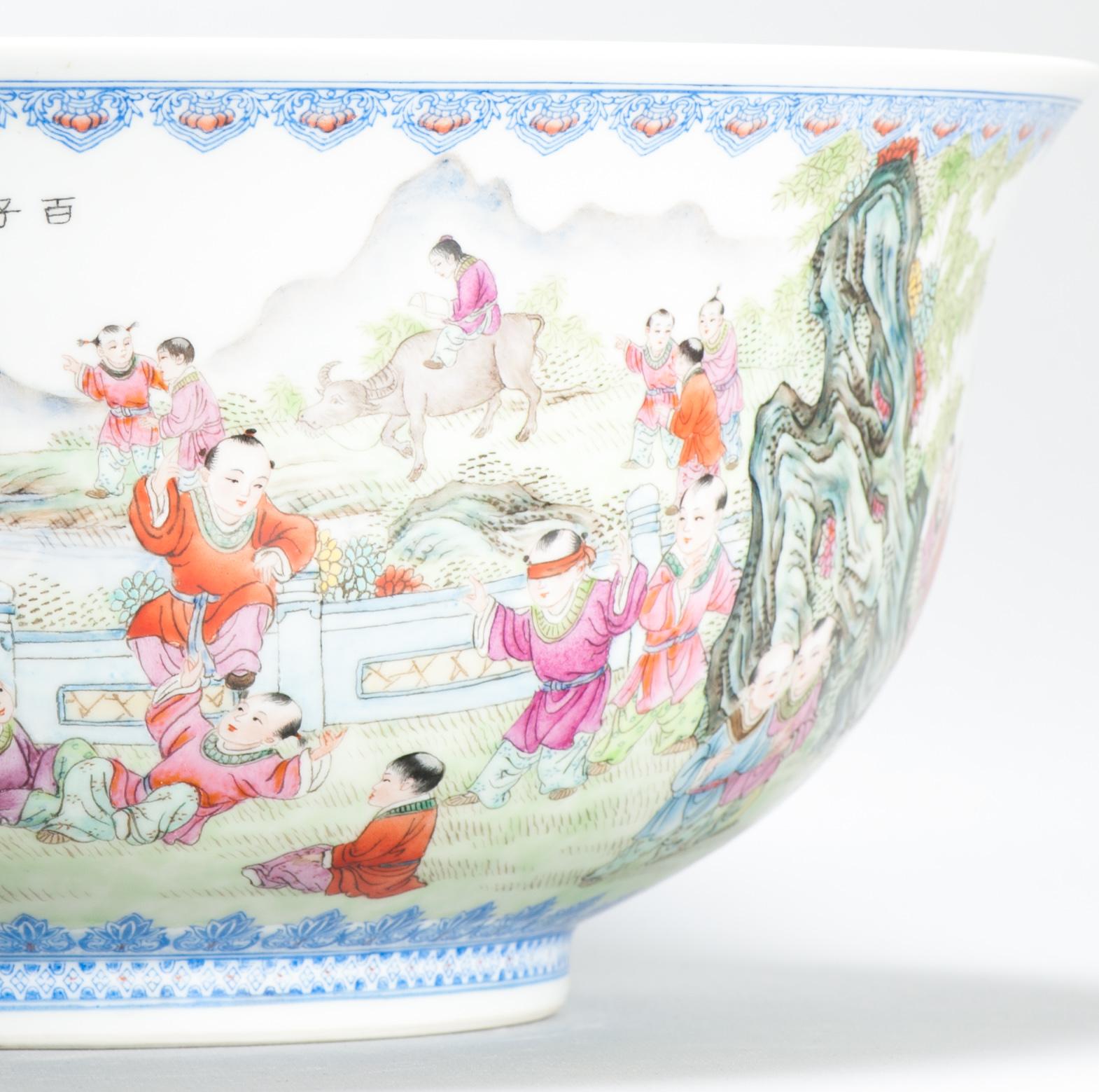 Splendida porcellana d'arte Kang Zhicheng Inverno 1998 Porcellana cinese 100 Boys Bowl in vendita 14