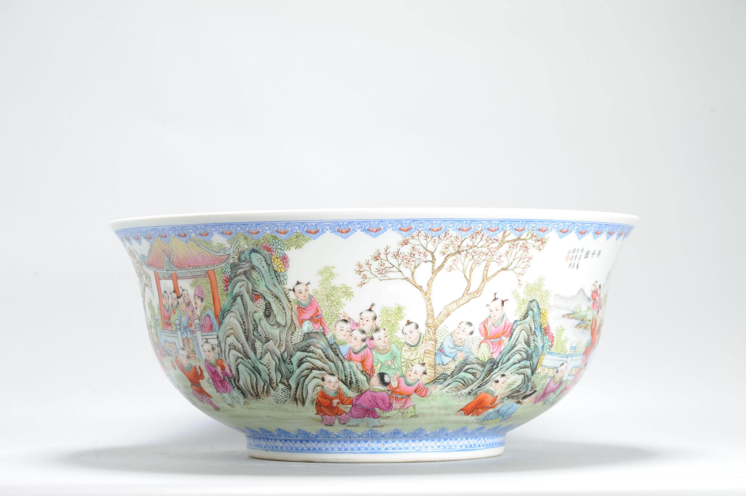 Cinese Splendida porcellana d'arte Kang Zhicheng Inverno 1998 Porcellana cinese 100 Boys Bowl in vendita