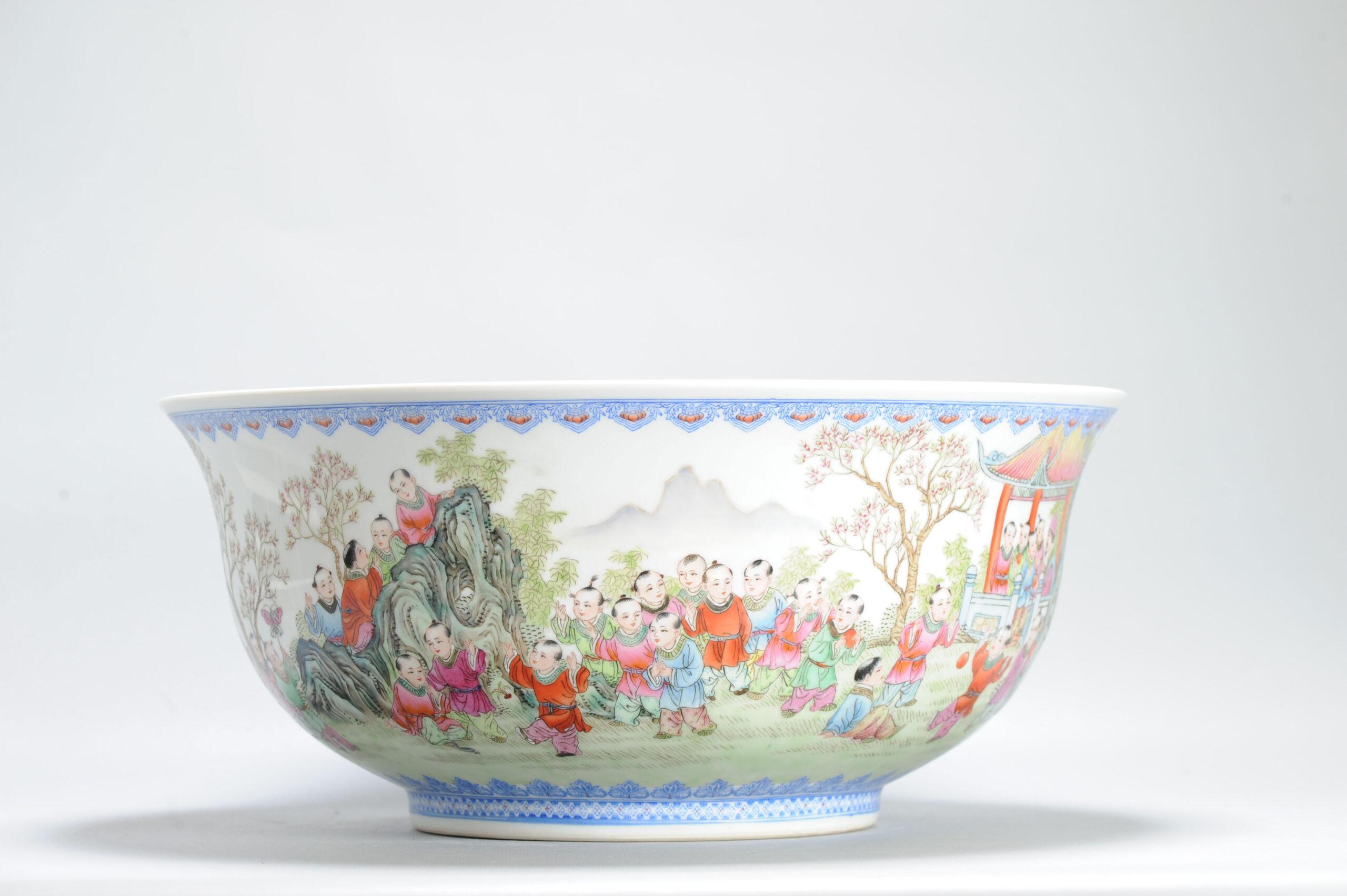 Splendida porcellana d'arte Kang Zhicheng Inverno 1998 Porcellana cinese 100 Boys Bowl in vendita 1