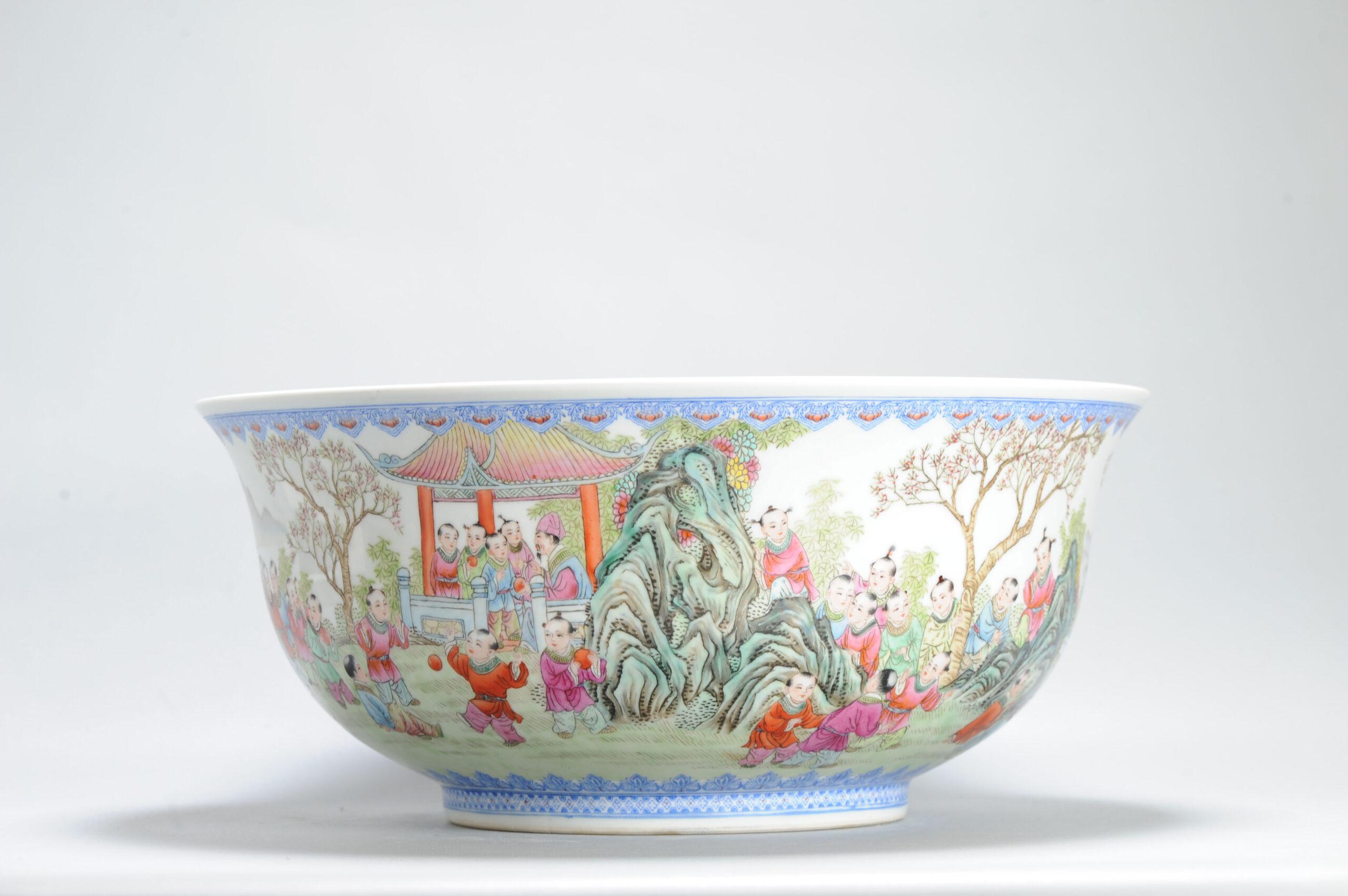 Splendida porcellana d'arte Kang Zhicheng Inverno 1998 Porcellana cinese 100 Boys Bowl in vendita 3