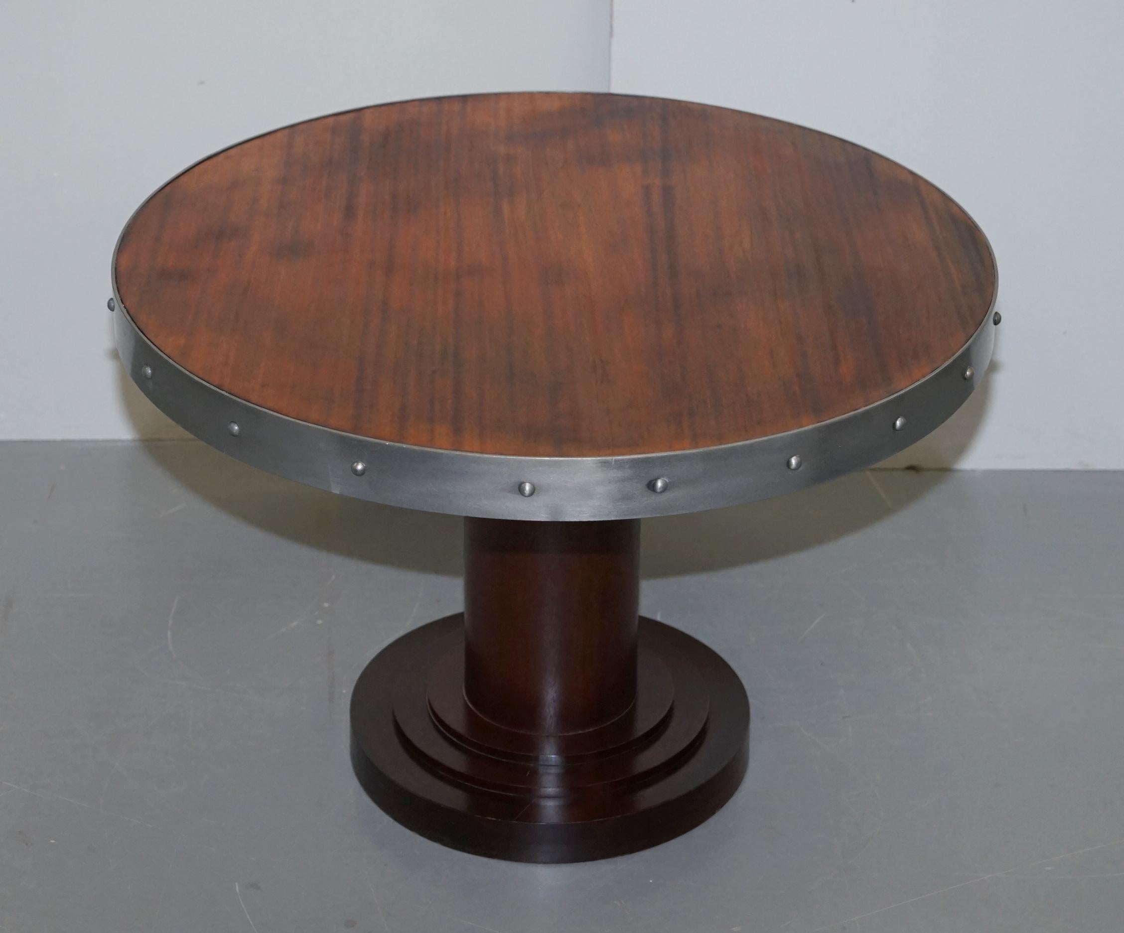 Anglais Lovely Wrought Iron Strap Work Studded Hardwood Small Coffee Large Side Table en vente