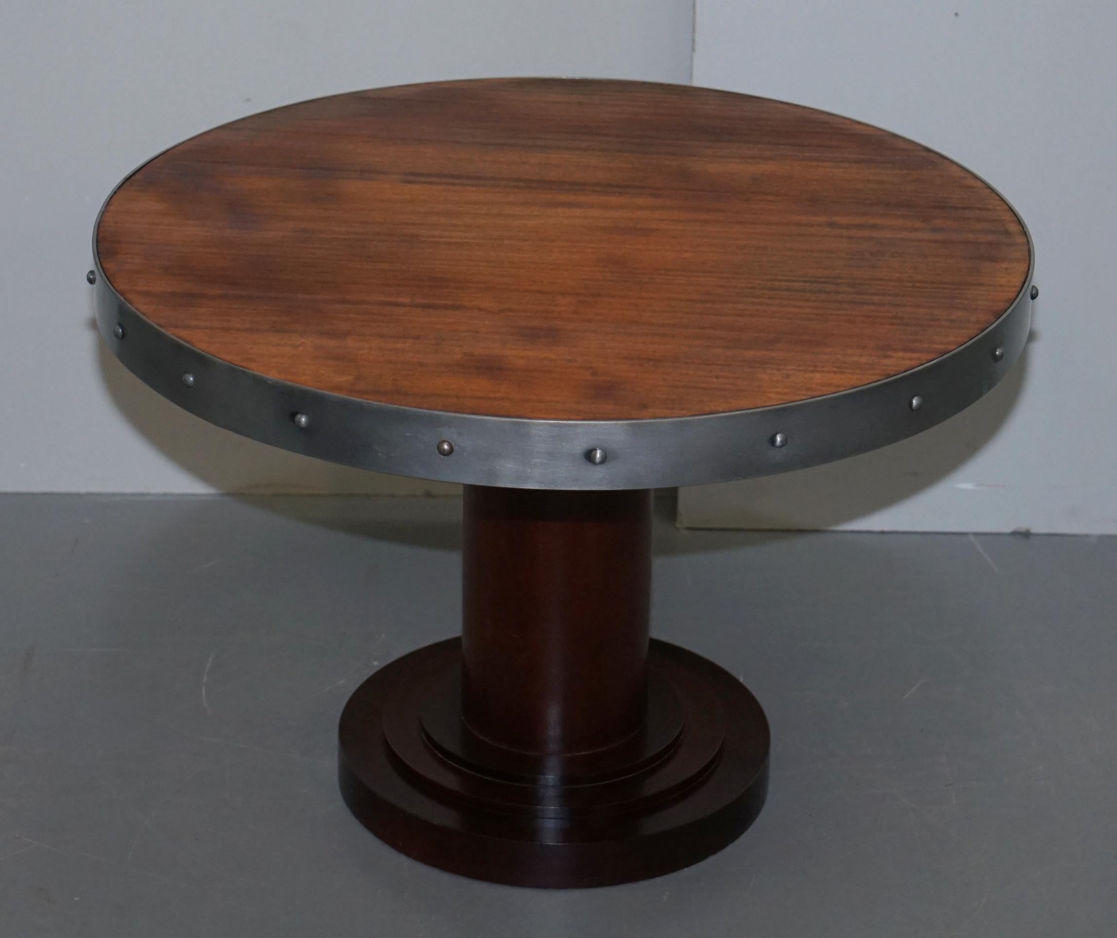 Lovely Wrought Iron Strap Work Studded Hardwood Small Coffee Large Side Table For Sale 2