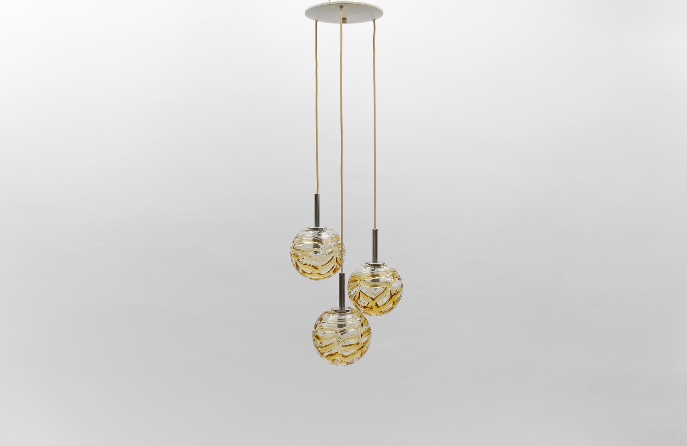 Mid-Century Modern Lovely Yellow Murano Glass Ball Pendant Cascading Lamp by Doria, - 1960s Germany For Sale