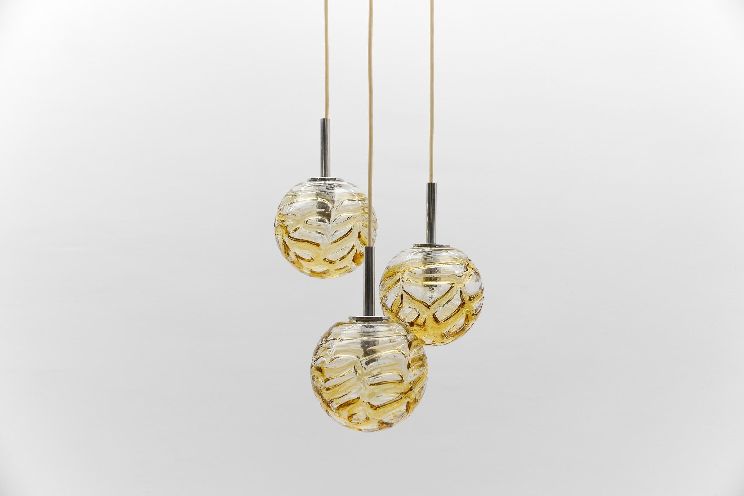 Mid-20th Century Lovely Yellow Murano Glass Ball Pendant Cascading Lamp by Doria, - 1960s Germany For Sale