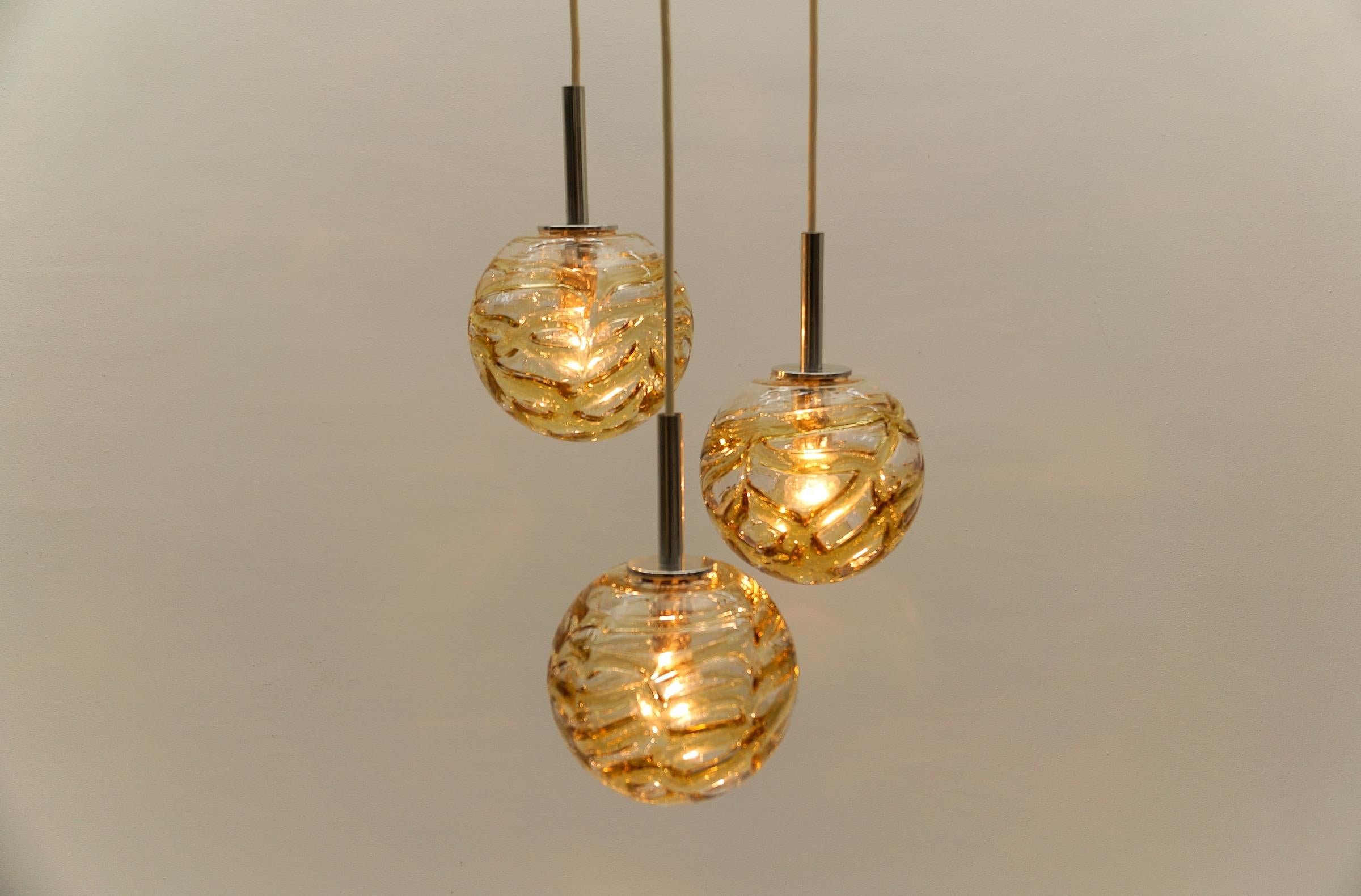 Metal Lovely Yellow Murano Glass Ball Pendant Cascading Lamp by Doria, - 1960s Germany For Sale
