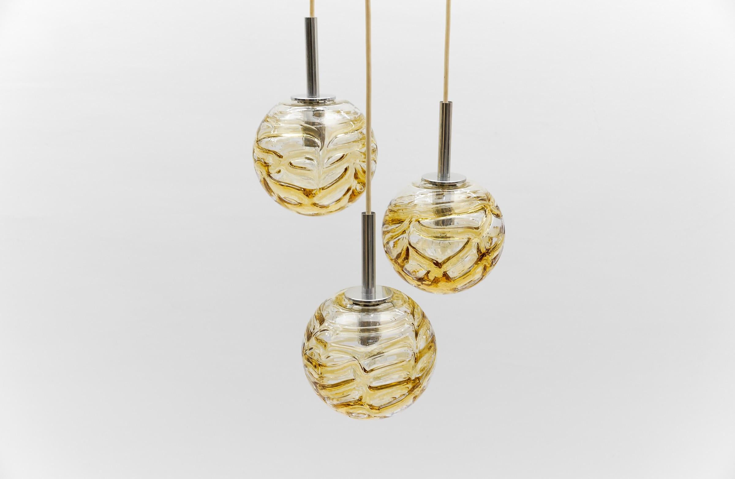 Lovely Yellow Murano Glass Ball Pendant Cascading Lamp by Doria, - 1960s Germany For Sale 1