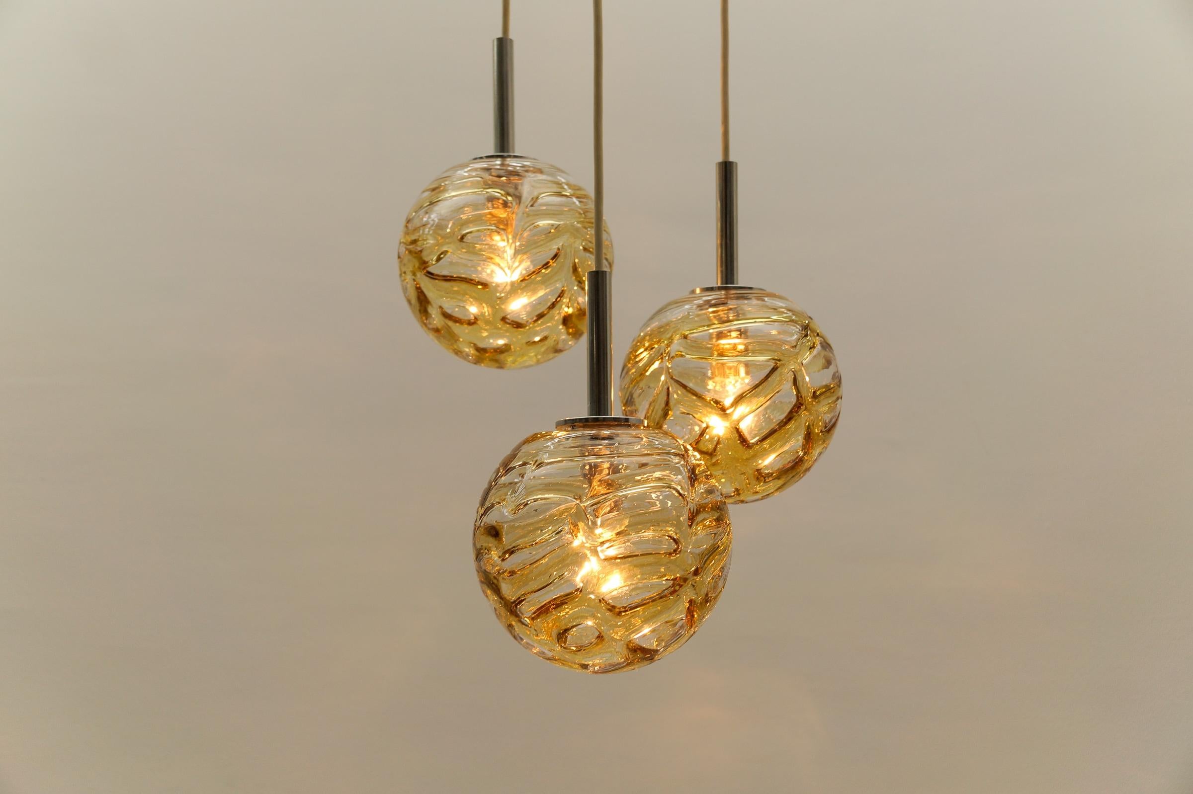 Lovely Yellow Murano Glass Ball Pendant Cascading Lamp by Doria, - 1960s Germany For Sale 2