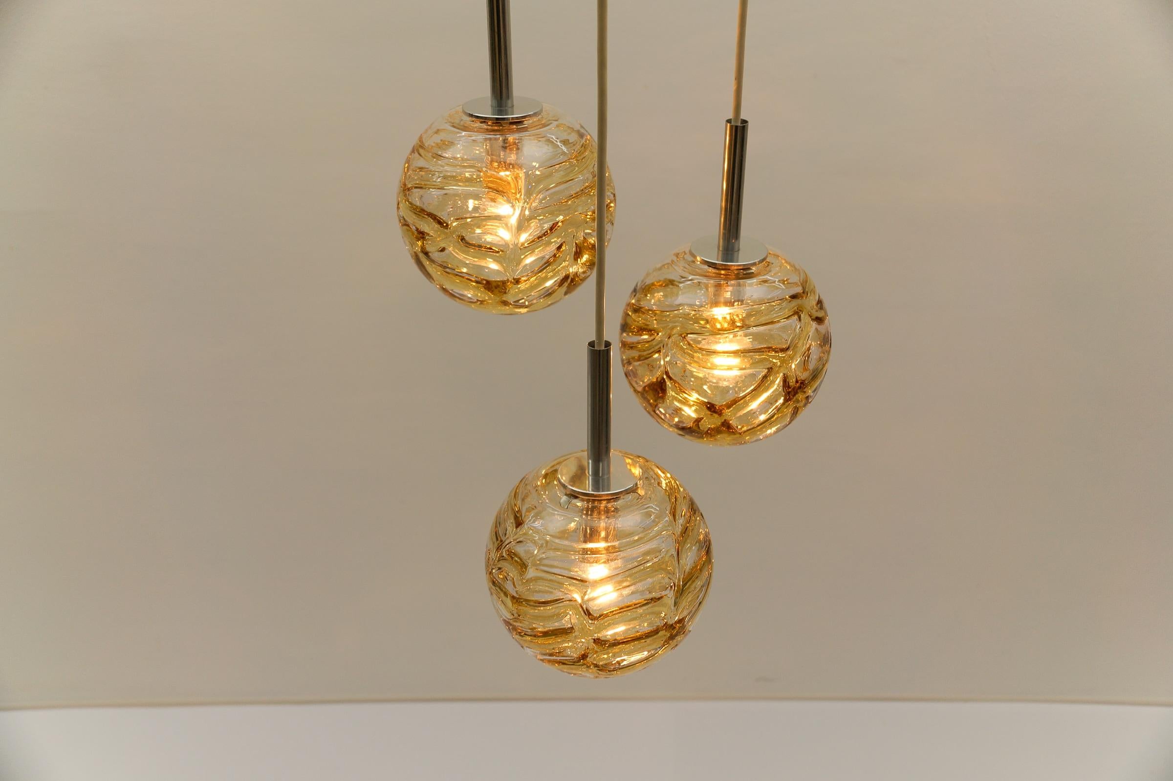 Lovely Yellow Murano Glass Ball Pendant Cascading Lamp by Doria, - 1960s Germany For Sale 3