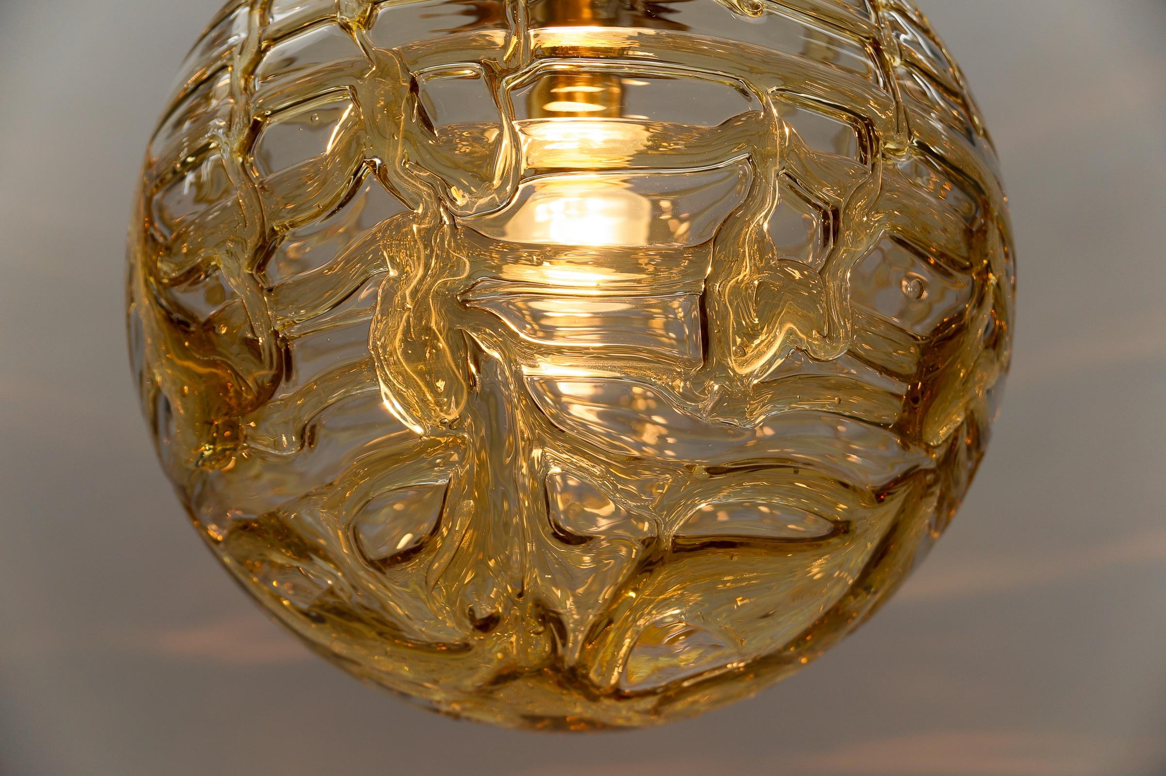 Lovely Yellow Murano Glass Ball Pendant Lamp by Doria, - 1960s Germany For Sale 4