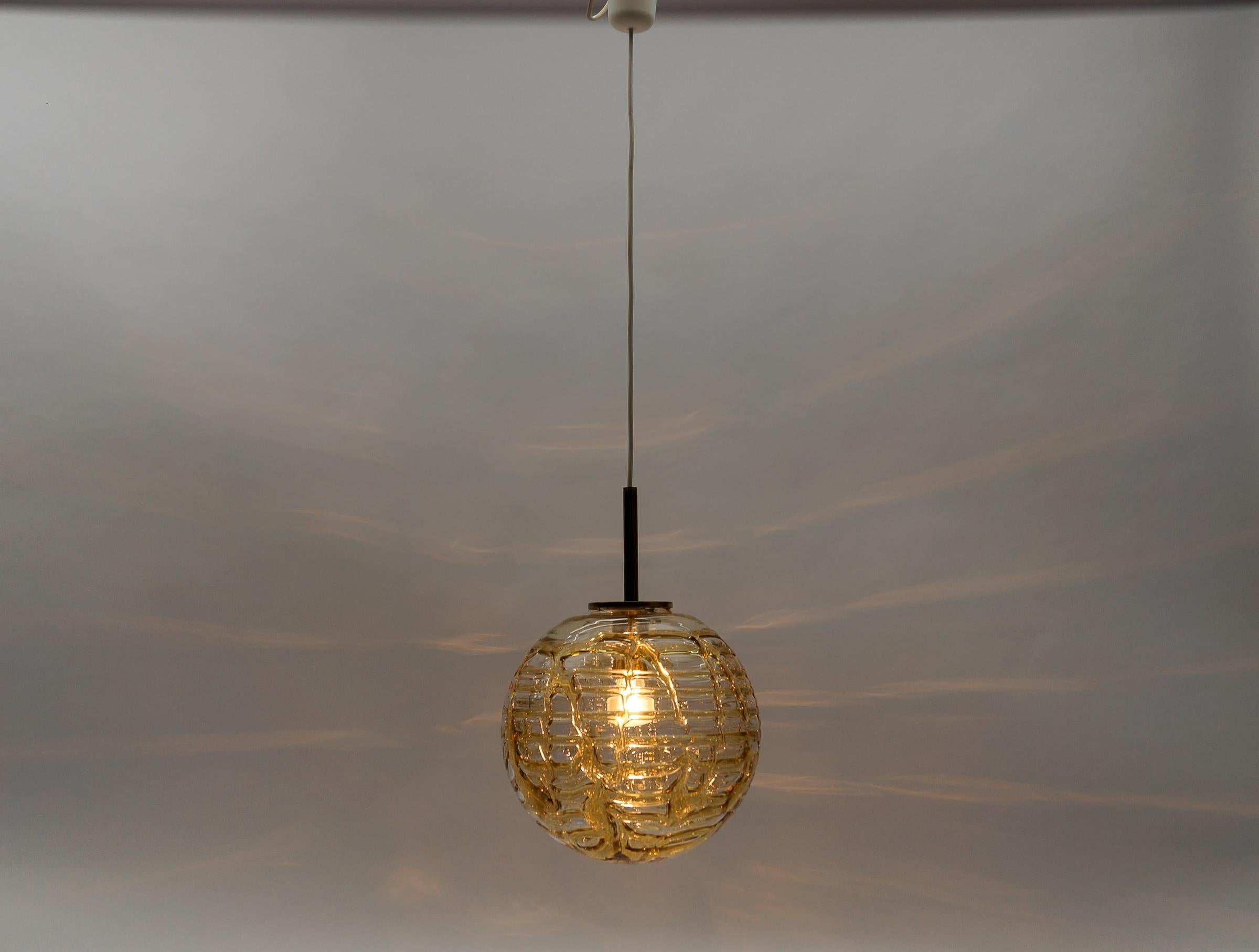 Mid-Century Modern Lovely Yellow Murano Glass Ball Pendant Lamp by Doria, - 1960s Germany For Sale