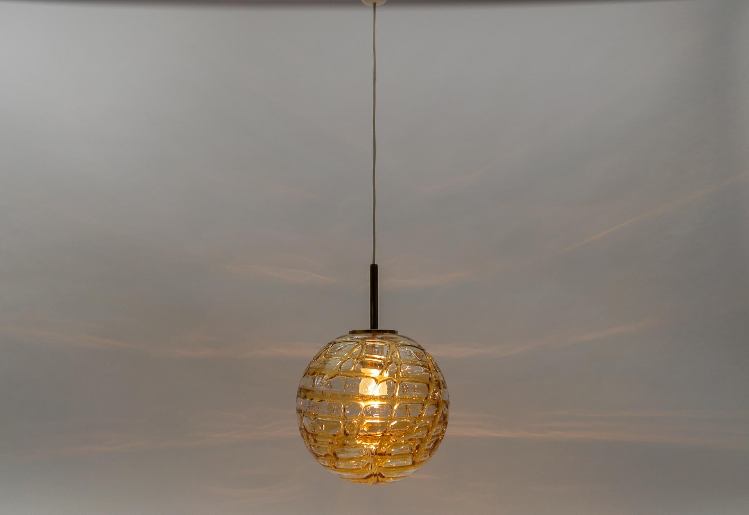 Mid-Century Modern Lovely Yellow Murano Glass Ball Pendant Lamp by Doria, - 1960s Germany For Sale