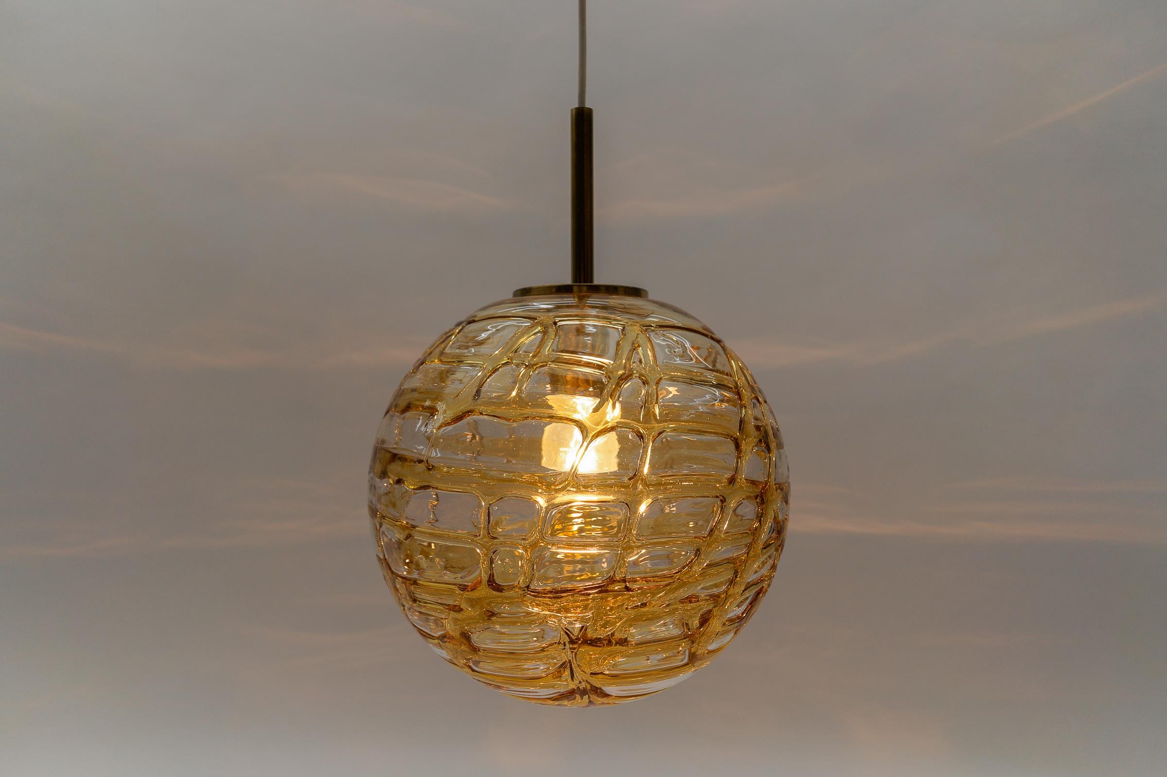 Mid-20th Century Lovely Yellow Murano Glass Ball Pendant Lamp by Doria, - 1960s Germany For Sale