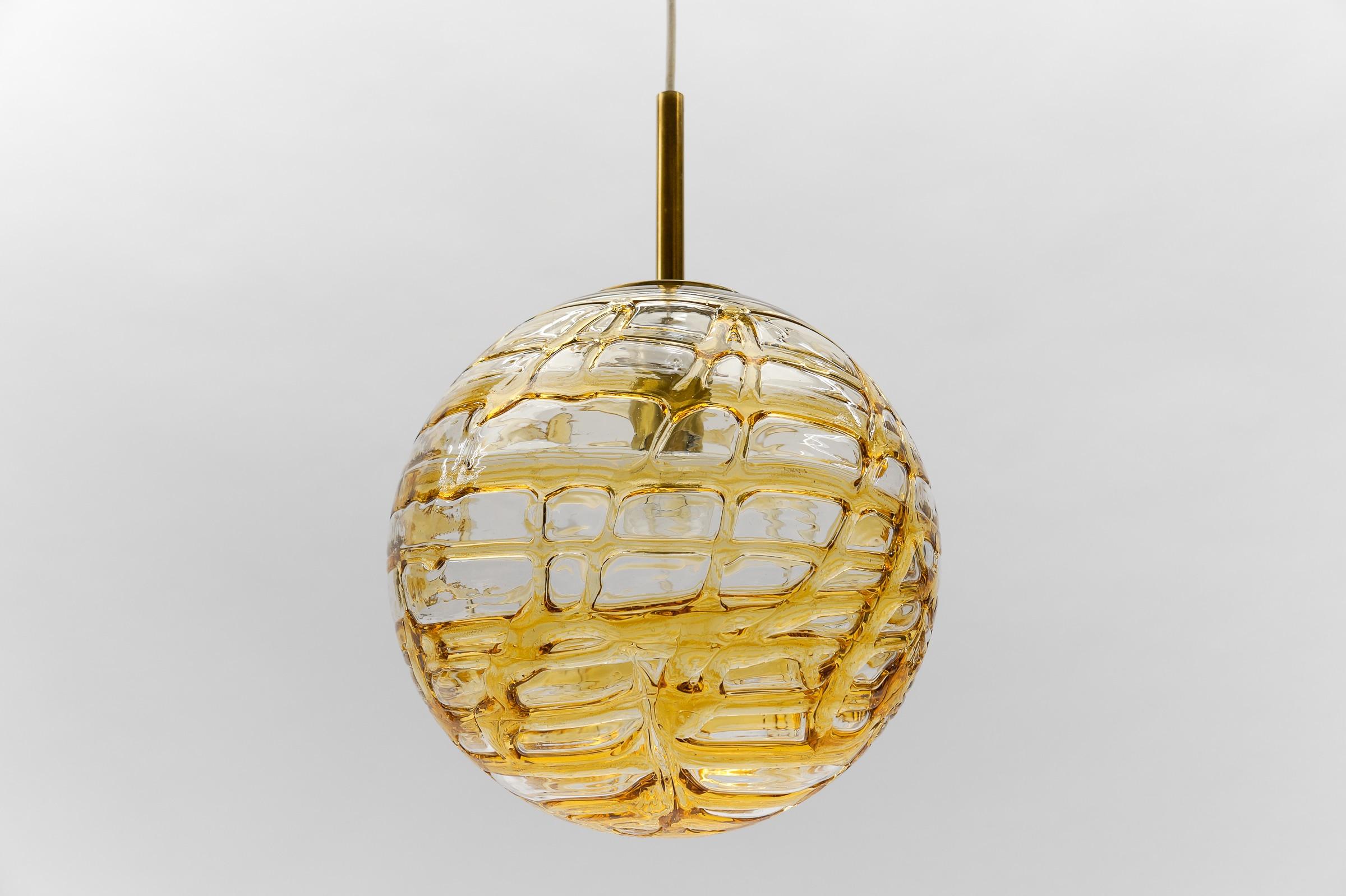 Metal Lovely Yellow Murano Glass Ball Pendant Lamp by Doria, - 1960s Germany For Sale