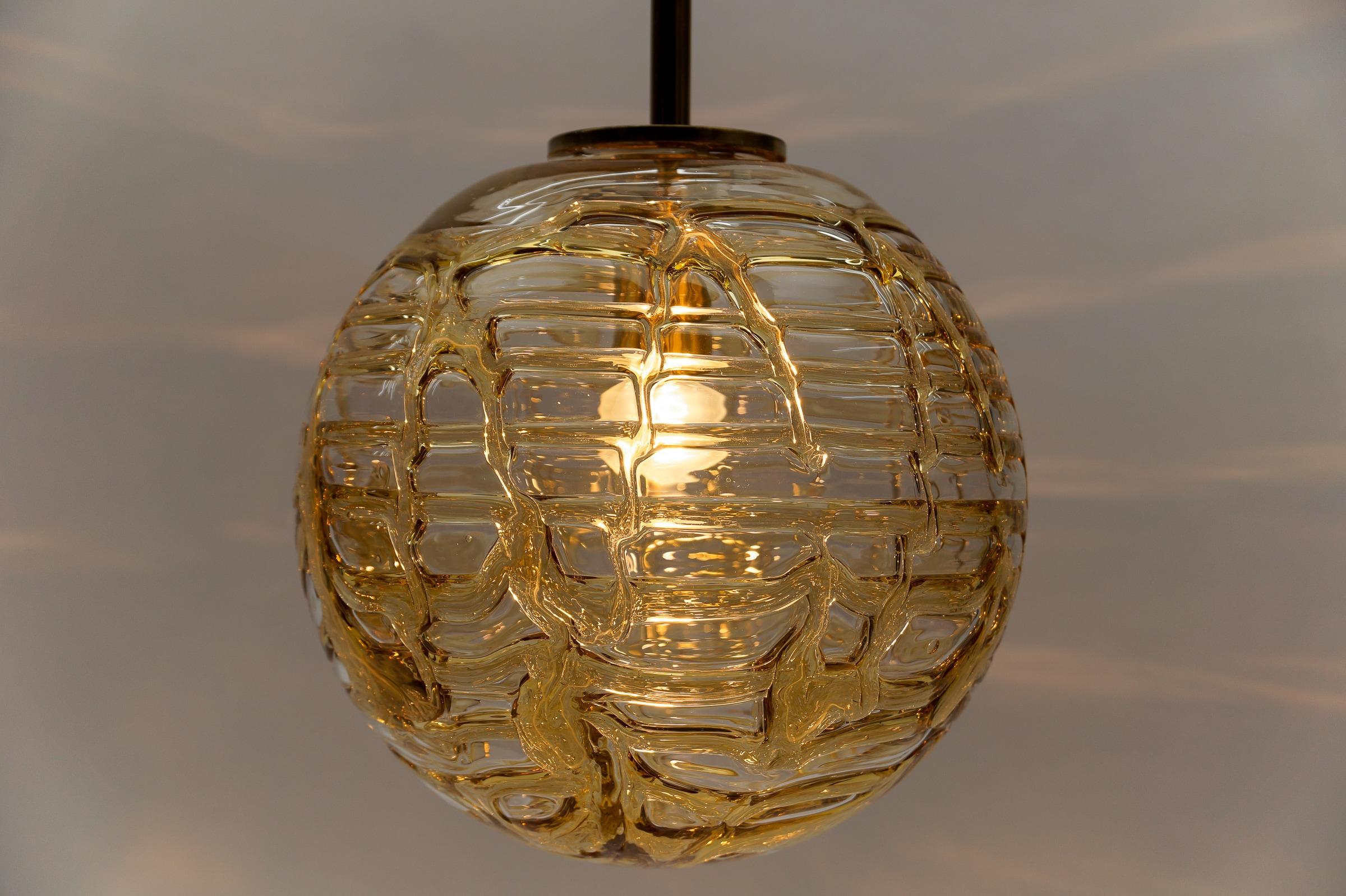 Lovely Yellow Murano Glass Ball Pendant Lamp by Doria, - 1960s Germany For Sale 1