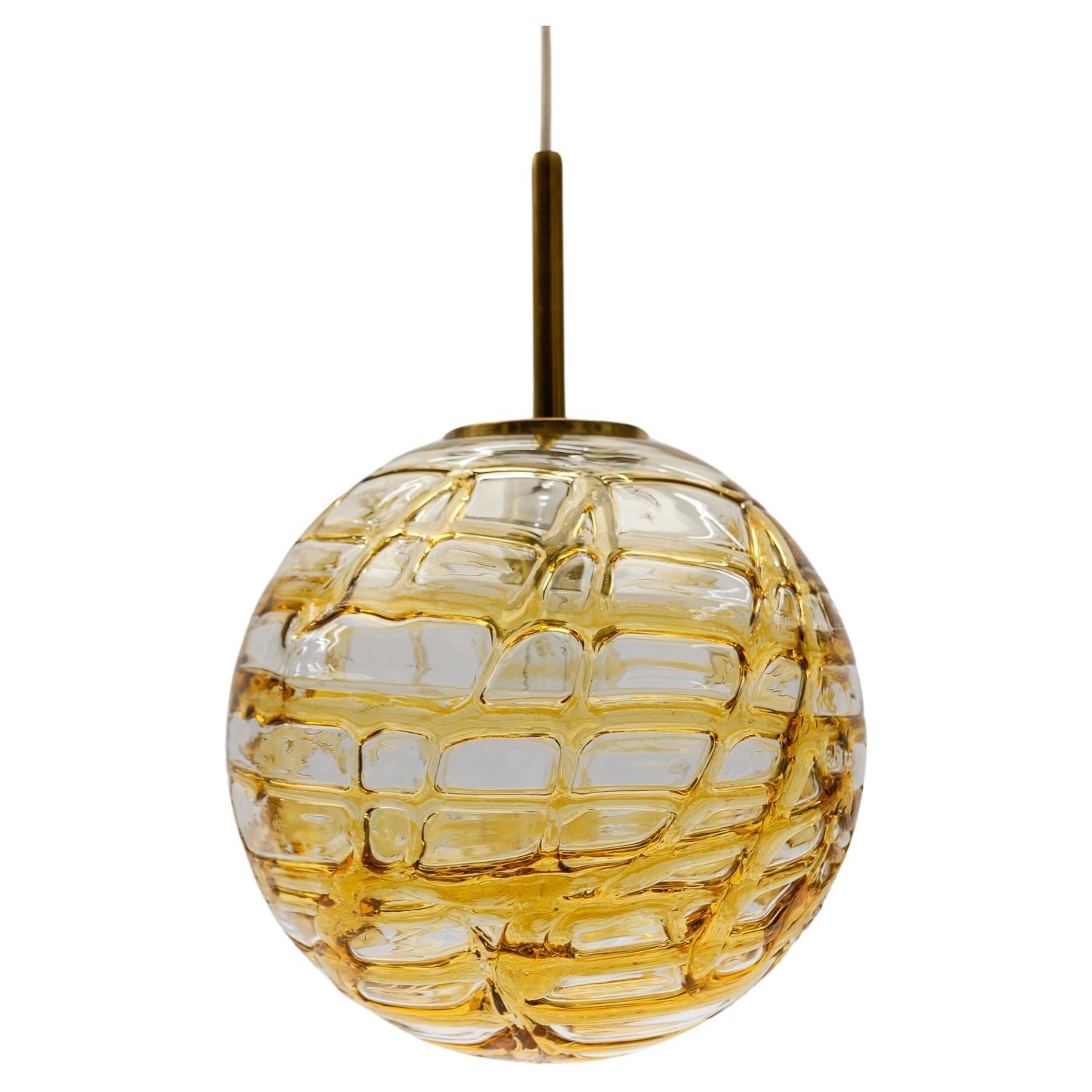 Lovely Yellow Murano Glass Ball Pendant Lamp by Doria, - 1960s Germany For Sale