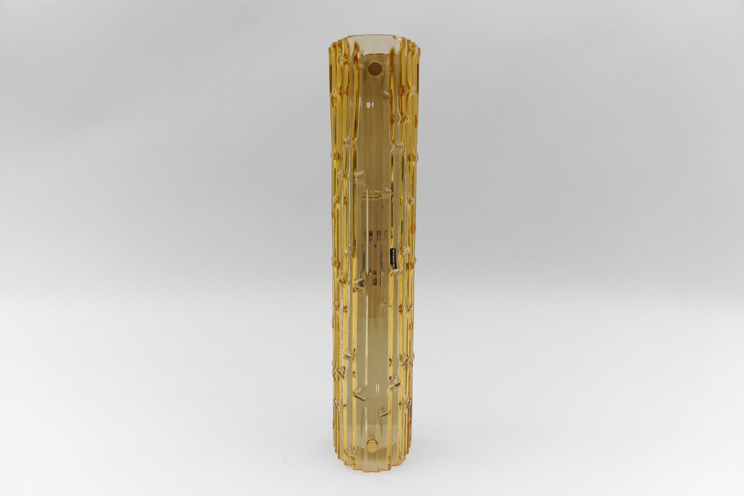 Mid-Century Modern Lovely Yellow Tinted Structured Glass Sconce by Doria, 1960s Germany   For Sale