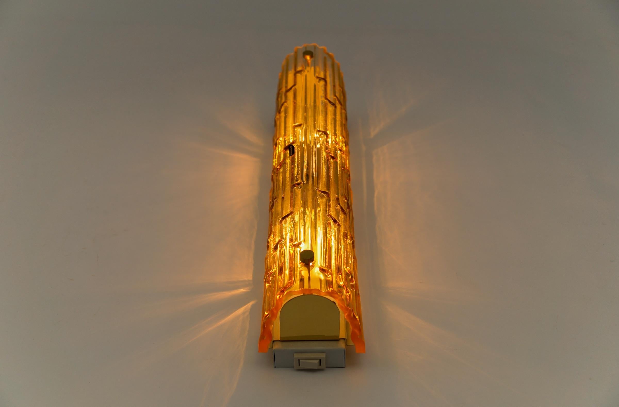 Mid-20th Century Lovely Yellow Tinted Structured Glass Sconce by Doria, 1960s Germany   For Sale