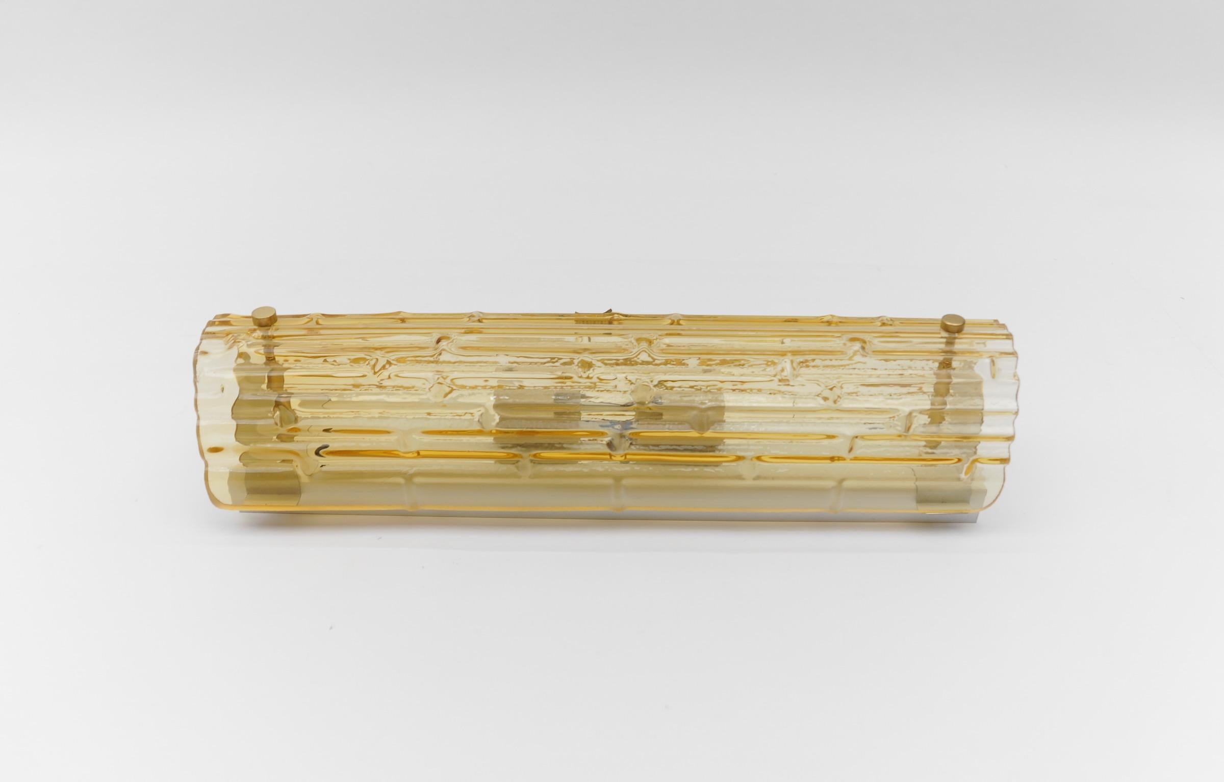 Lovely Yellow Tinted Structured Glass Sconce by Doria, 1960s Germany   For Sale 1