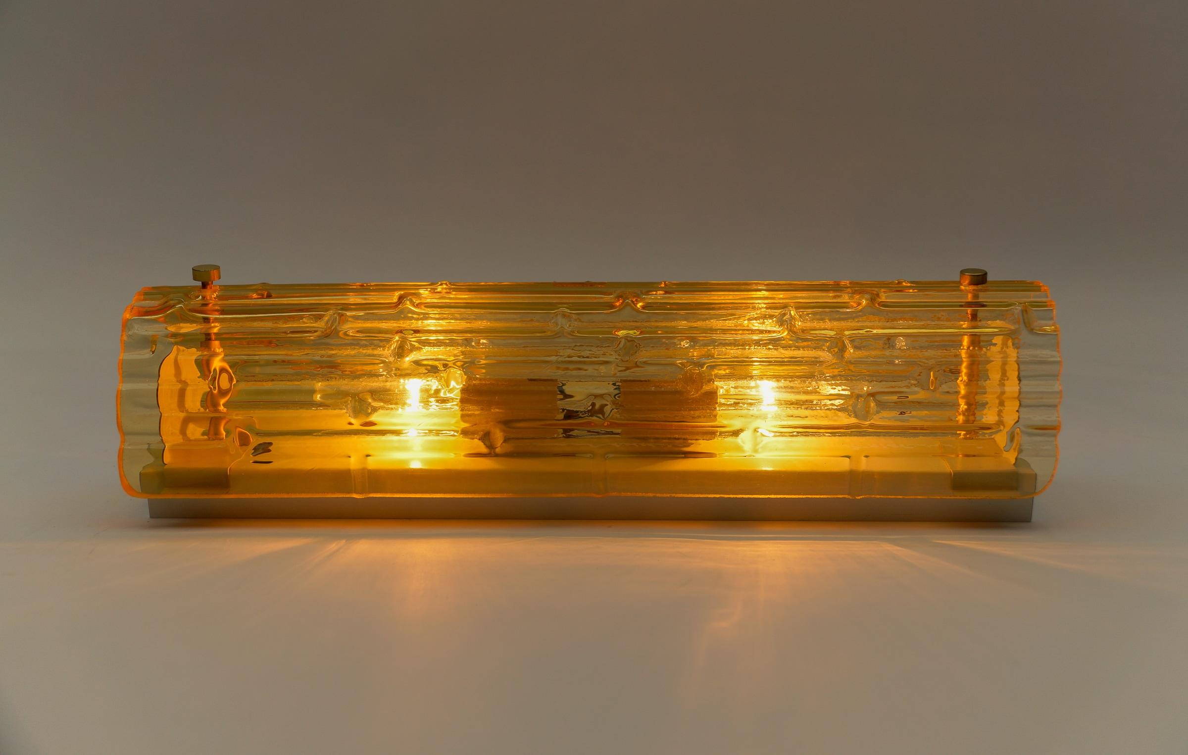 Lovely Yellow Tinted Structured Glass Sconce by Doria, 1960s Germany   For Sale 2