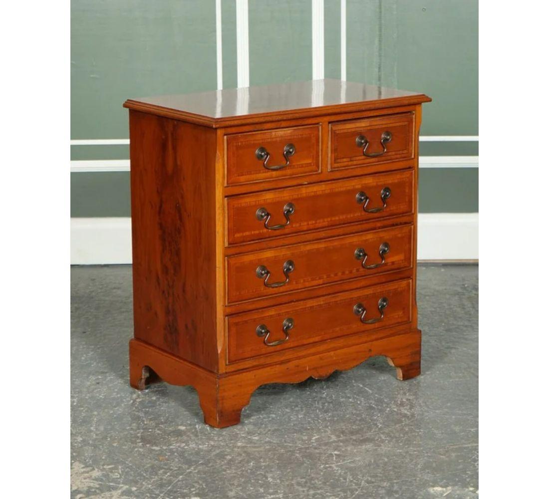 We are delighted to offer for sale this lovely Yew Wood Georgian Style chest of drawers.

We have lightly restored this by cleaning it, hand waxed and hand polishing it. Condition-wise, there will be some aged-related marks here and there but