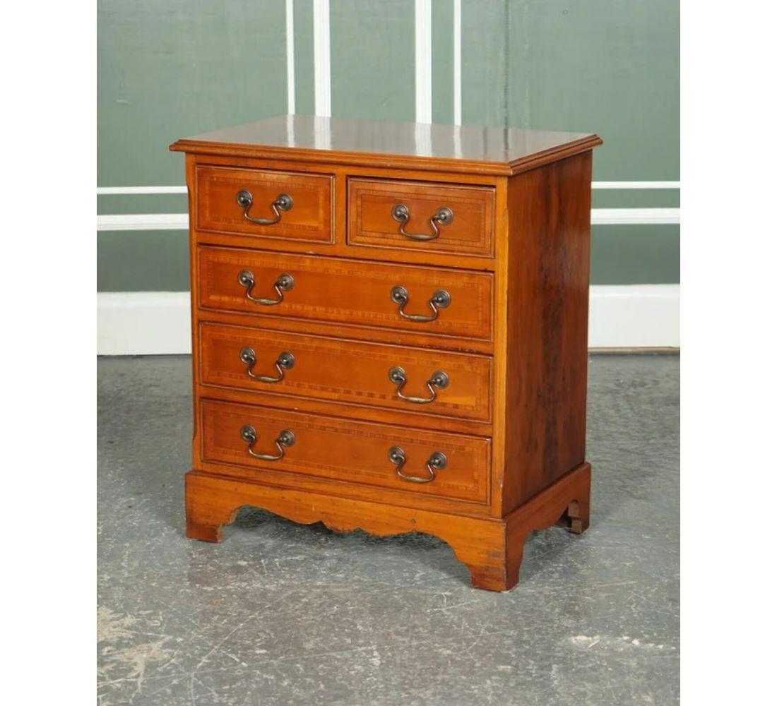 Hand-Crafted Lovely Yew Wood Georgian Style Chest of Drawers Brass Handles For Sale