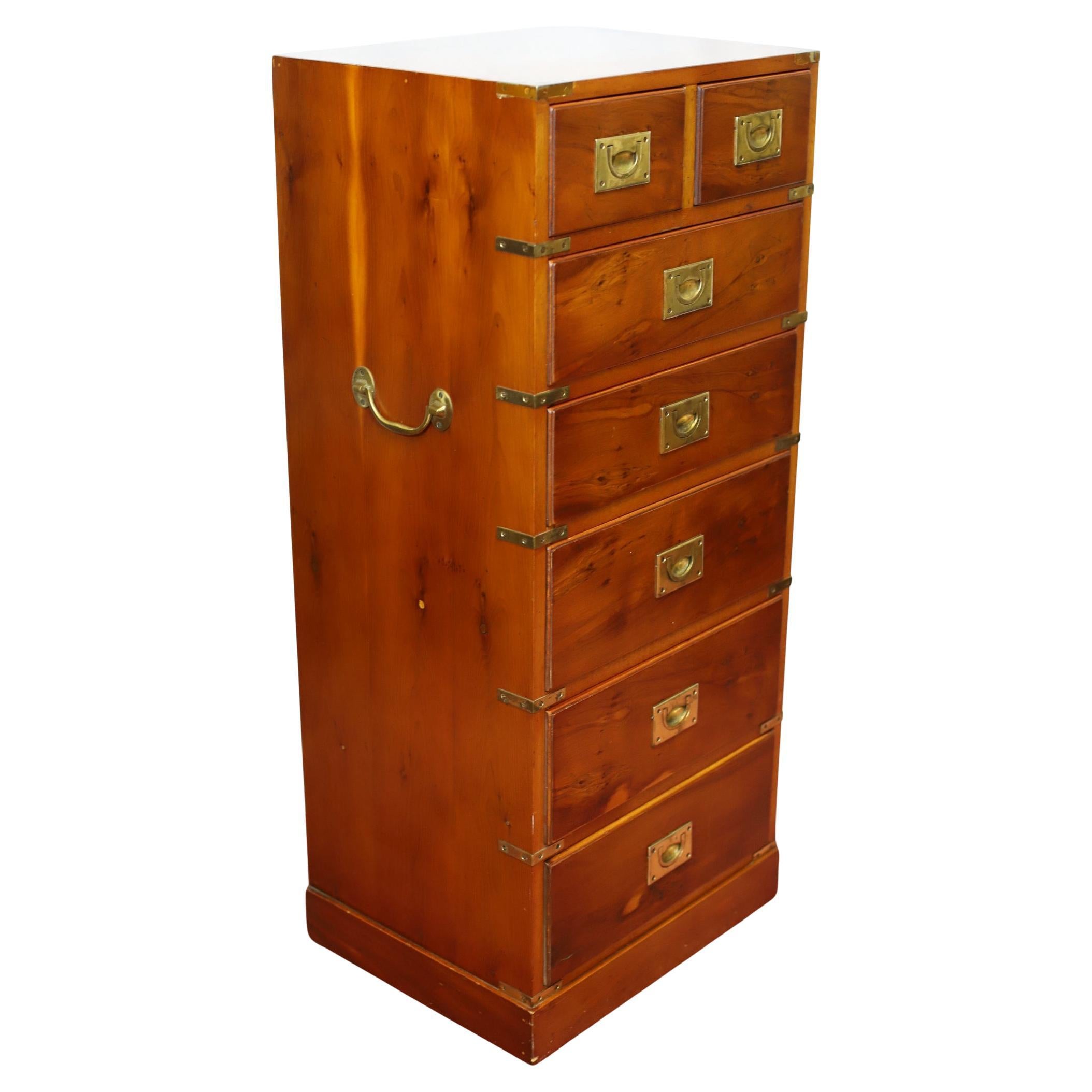 Lovely Yew Wood Military Campaign Style Chest Of Drawers For Sale