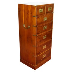 Lovely Yew Wood Military Campaign Style Chest Of Drawers