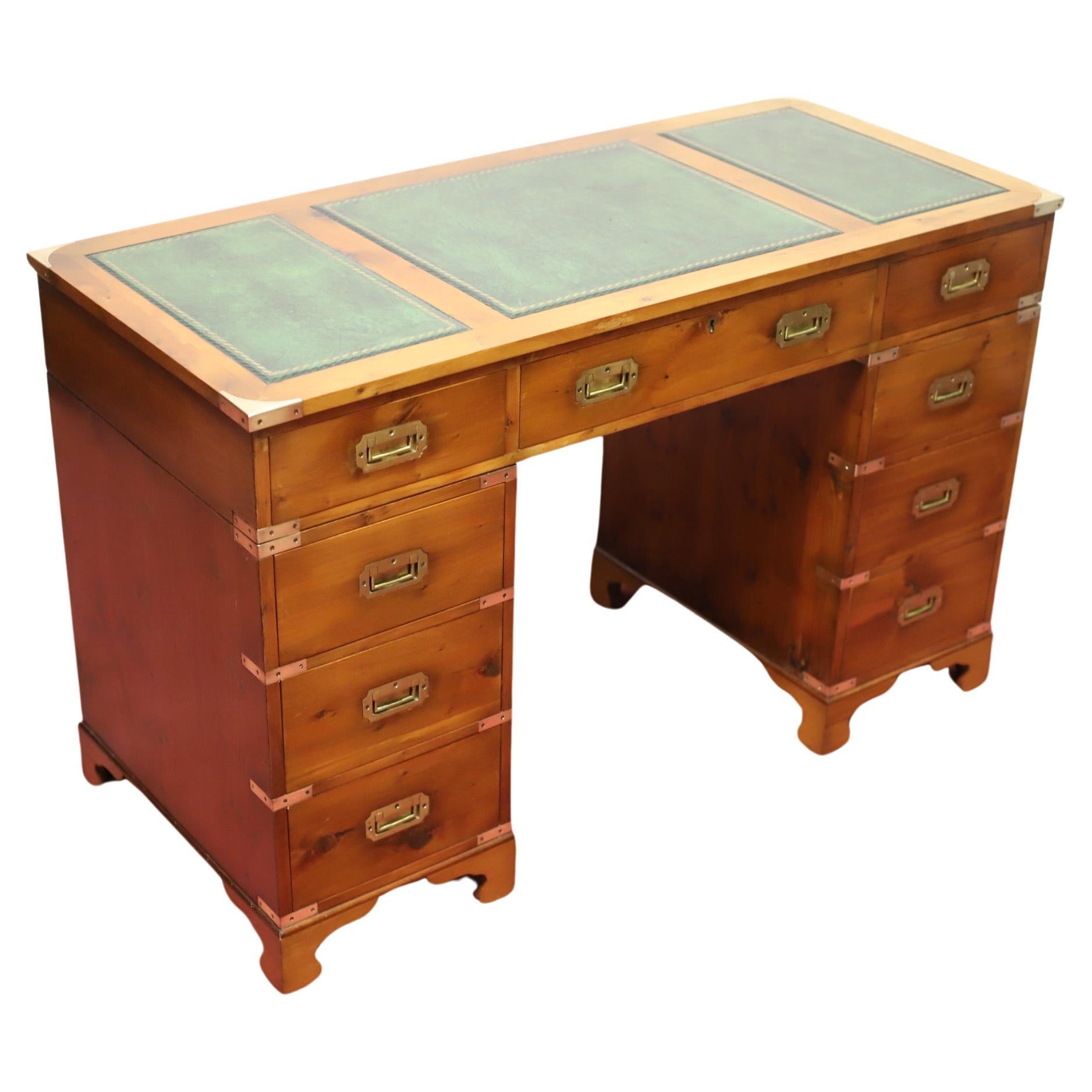 Lovely Yew Wood Military Campaign Twin Pedestal Desk 