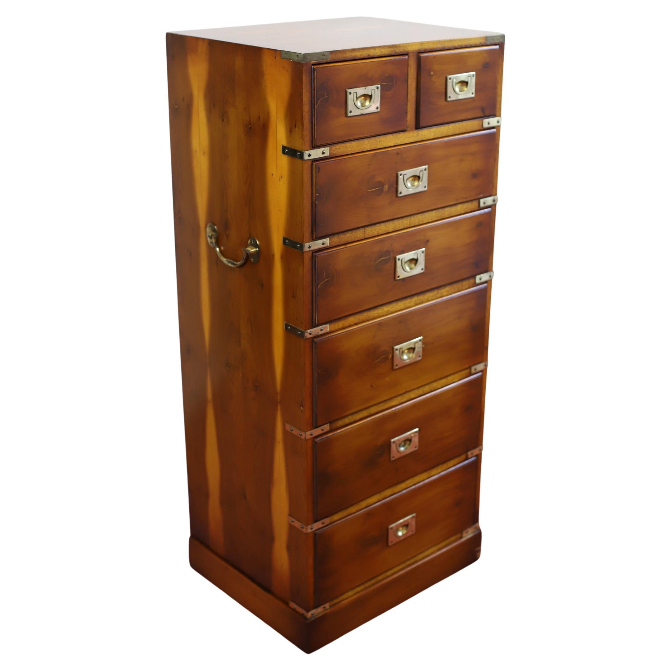 Lovely Pair Of Yew Wood Military Campaign Style Bedside Tables For Sale