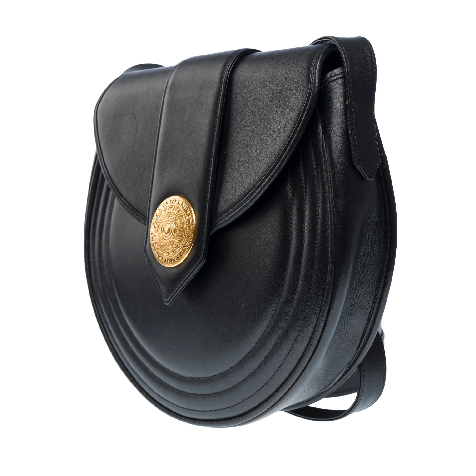 Lovely YSL shoulder bag in the shape of a half moon in black leather, GHW 1