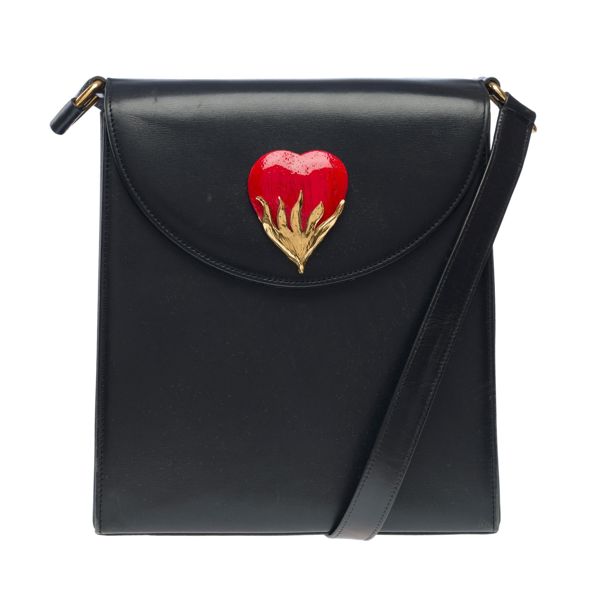 Lovely YSL vintage Messenger bag in black box calf leather, GHW In Good Condition For Sale In Paris, IDF