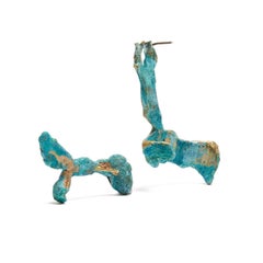 Loveness Lee - Thala - Asymmetrical Patinated Blue Cuff and Drop Earrings