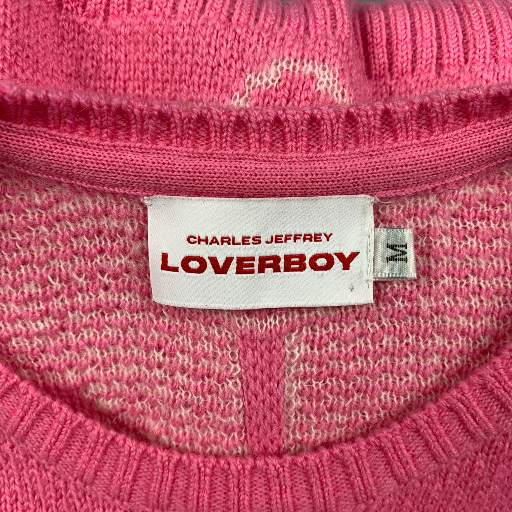 Men's LOVERBOY by CHARLES JEFFREY Size M Pink White Hearts Merino Wool Vest