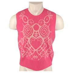 LOVERBOY by CHARLES JEFFREY Size M Pink White Hearts Merino Wool Vest