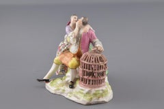 Lovers and Cage, Glazed Porcelain, After Meissen Models, circa 1800