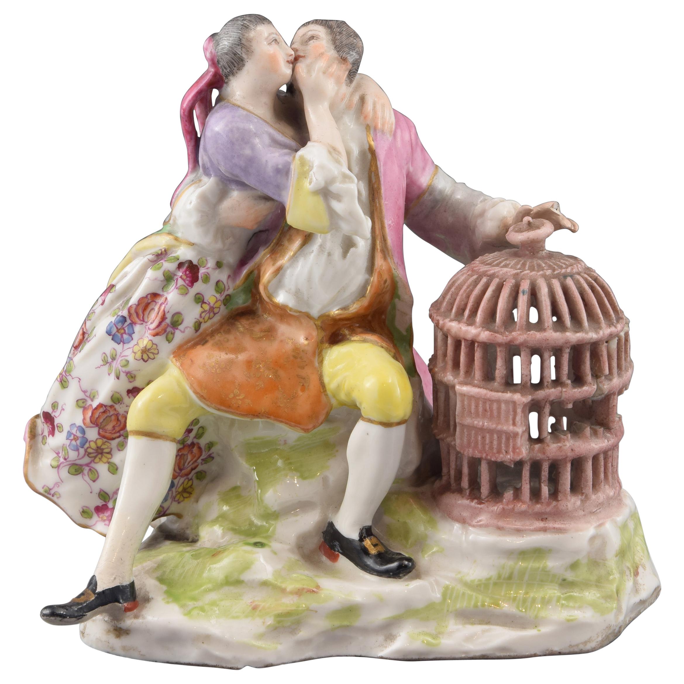Lovers and Cage, Glazed Porcelain, After Meissen Models, circa 1800