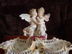 "Angel & Butterflies" Lovers Cherubs Centerpiece In The Manner Of Meissen