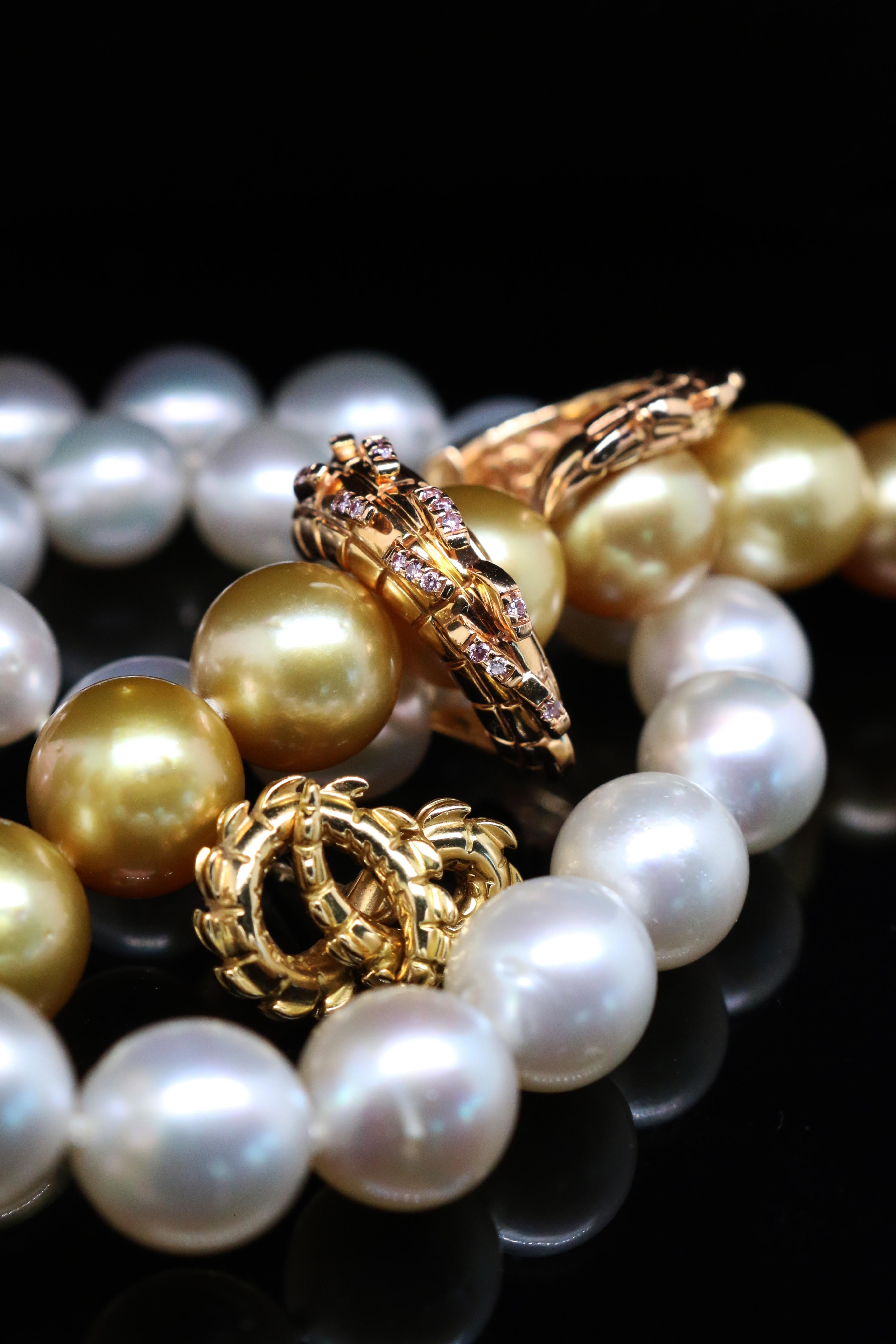 Artisan Lover's Croc Pearl Collar with South Sea Pearls in 18ct Rose Gold For Sale