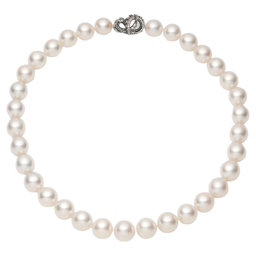 Lover's Croc Pearl Collar with South Sea Pearls in 18ct White Gold For Sale