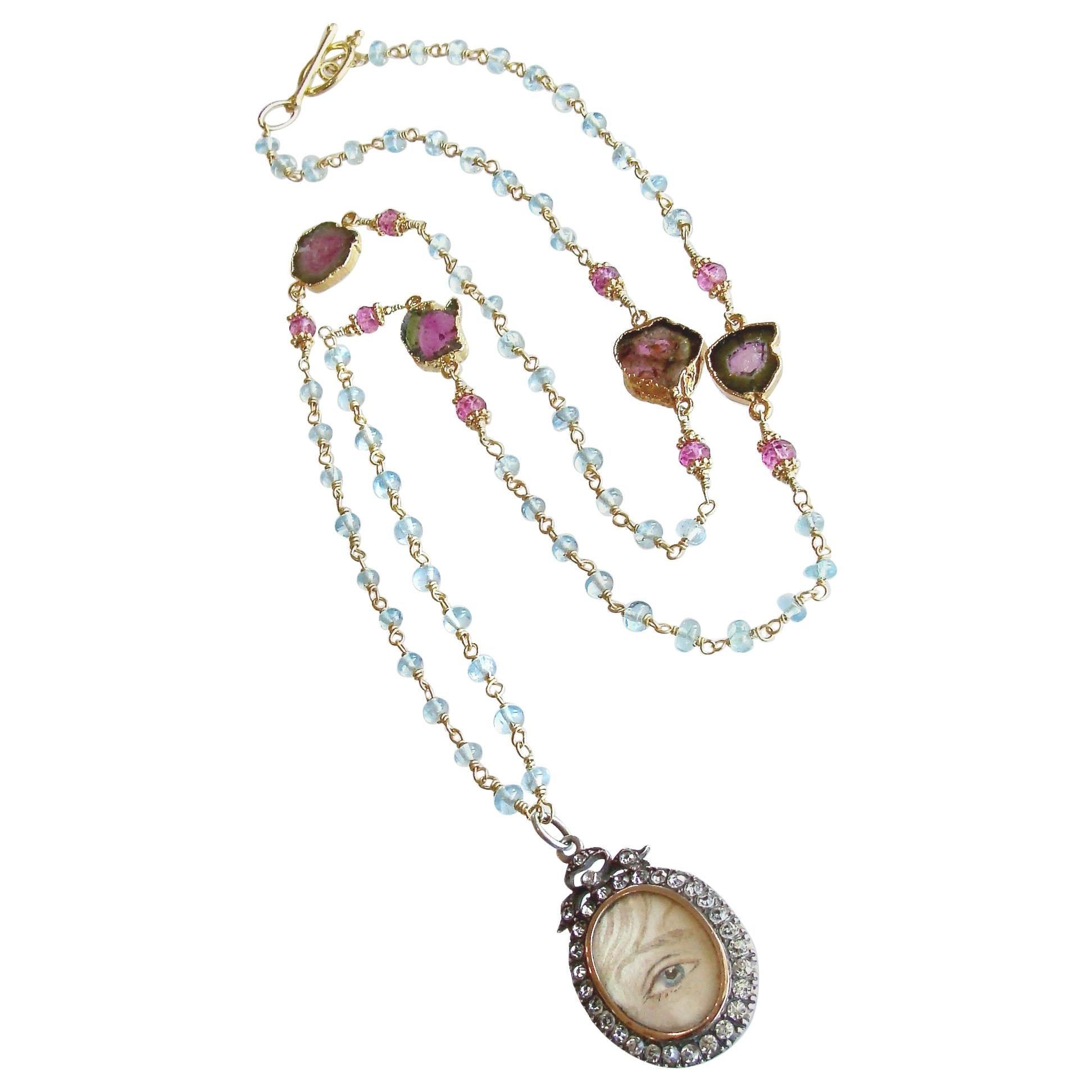 Lovers Eye Blue Topaz and Watermelon Tourmaline Necklace, Isabella II Necklace