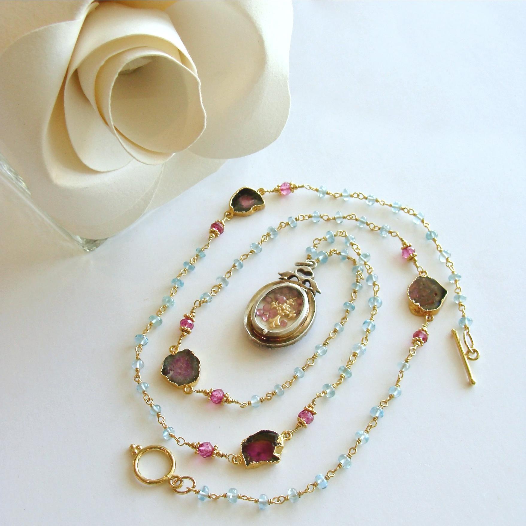 Bead Lovers Eye Blue Topaz and Watermelon Tourmaline Necklace, Isabella II Necklace