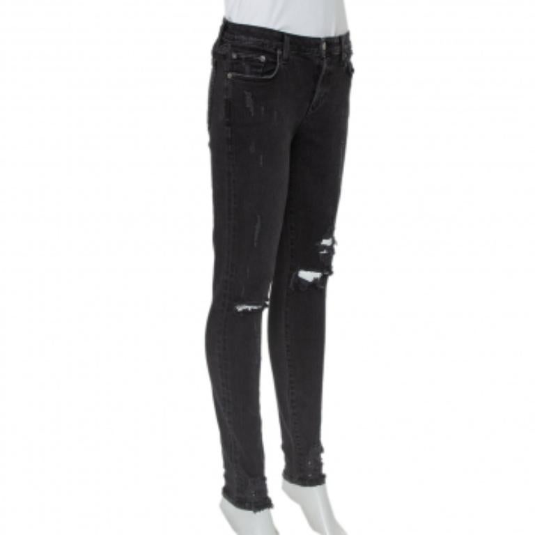 Lovers + Friends Black Denim Distressed Skinny Ricky Jeans M For Sale 1