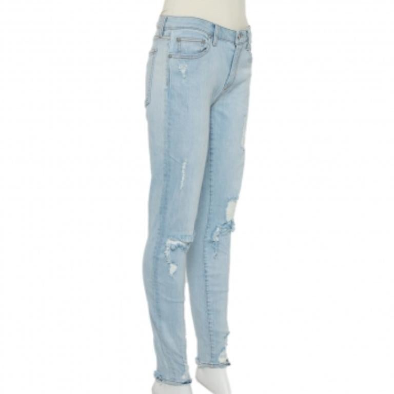 Lovers + Friends Blue Light Wash Denim Distressed Skinny Jeans M In Good Condition For Sale In Dubai, Al Qouz 2