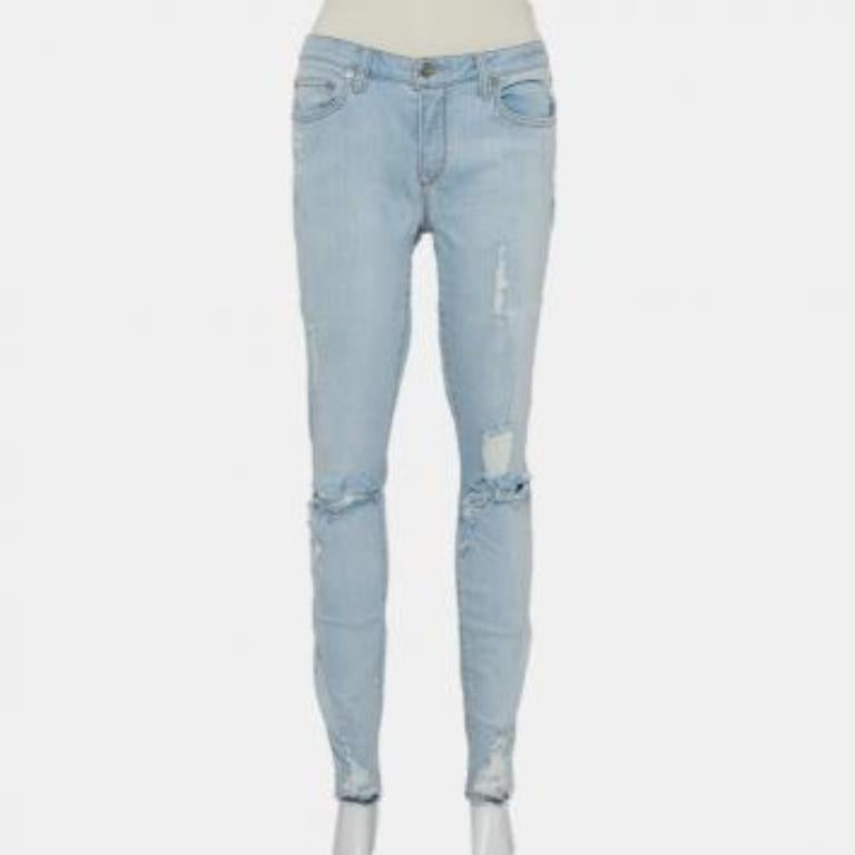 Lovers + Friends Blue Light Wash Denim Distressed Skinny Jeans M For Sale 3