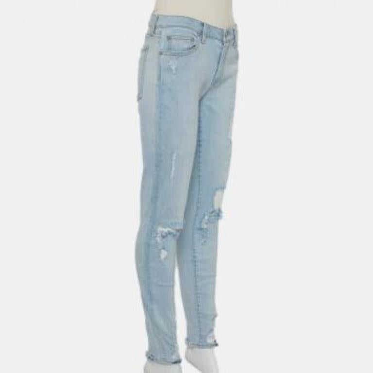Lovers + Friends Blue Light Wash Denim Distressed Skinny Jeans M For Sale 4