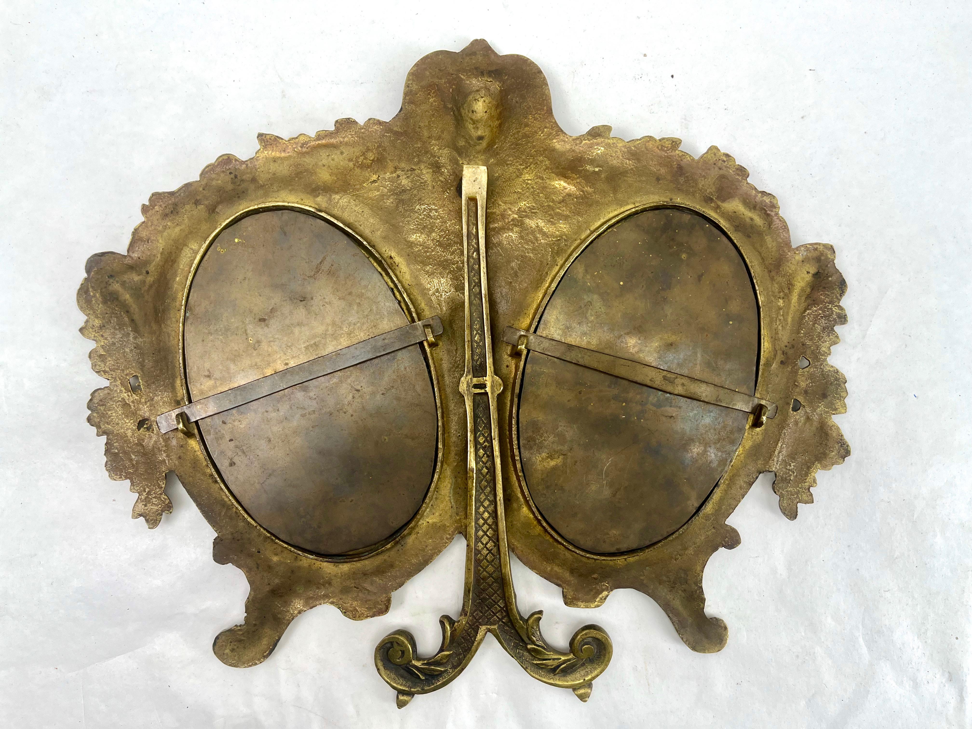 Victorian 'Lover's Knot' Double Picture Frame, Polished Brass in The Style of J.H. France  For Sale