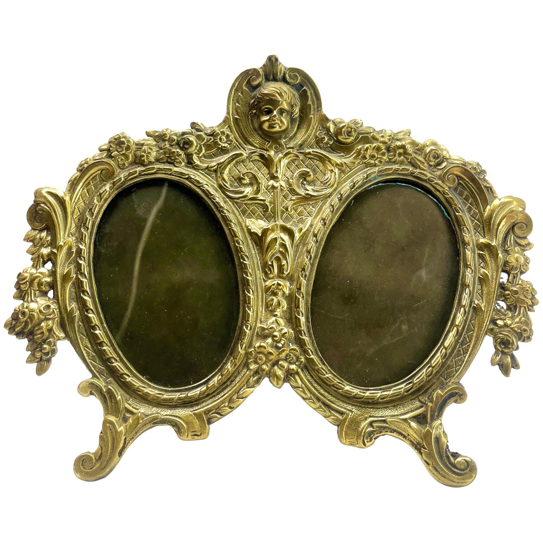 'Lover's Knot' Double Picture Frame, Polished Brass in The Style of J.H. France