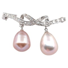Broche Nudo de Enamorados Perlas Rosas Diamantes Oro Blanco 18K, 1930